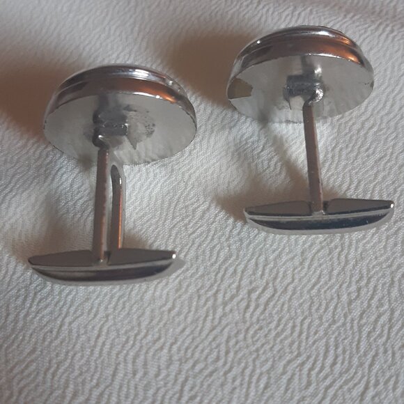 ⚡️BUY 3 for $55⚡️ Vintage Blue Rivoli Glass Silver Tone 1/2 Inch Cuff Links - Picture 3 of 10